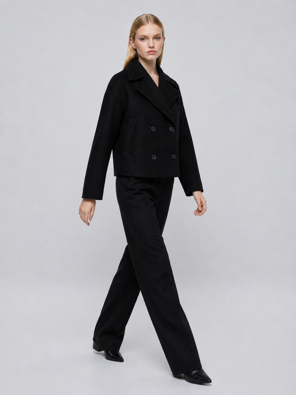 Women's Cropped Winter Wool Peacoat