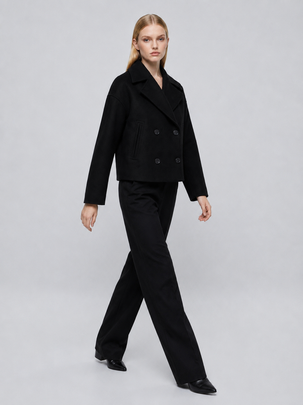 Women's Cropped Winter Wool Peacoat