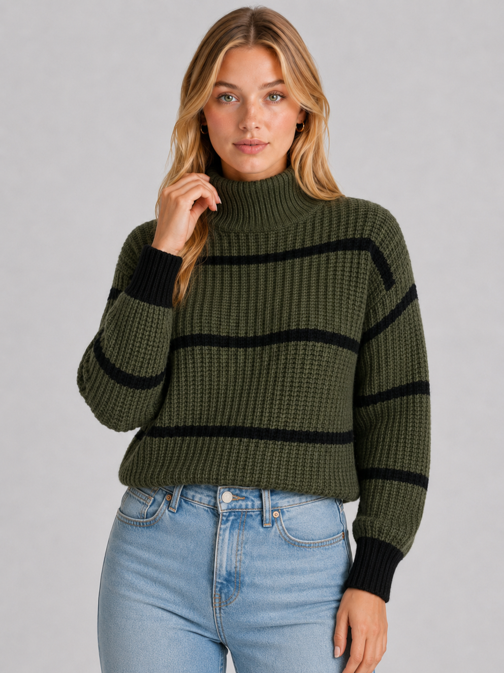 Women's Striped Mock-Neck Knit Jumper