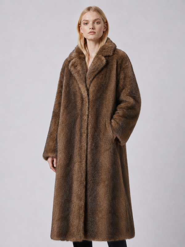 Women's Oversized Brown Faux Fur Coat