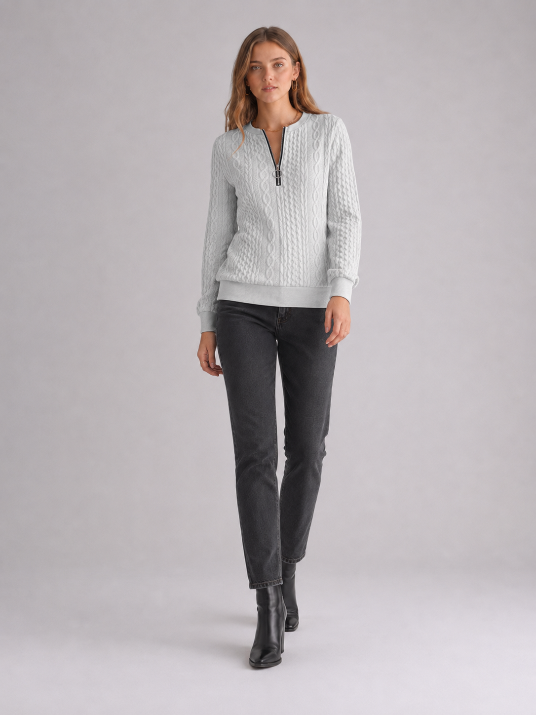 Women's Cable Knit Half-Zip Jumper
