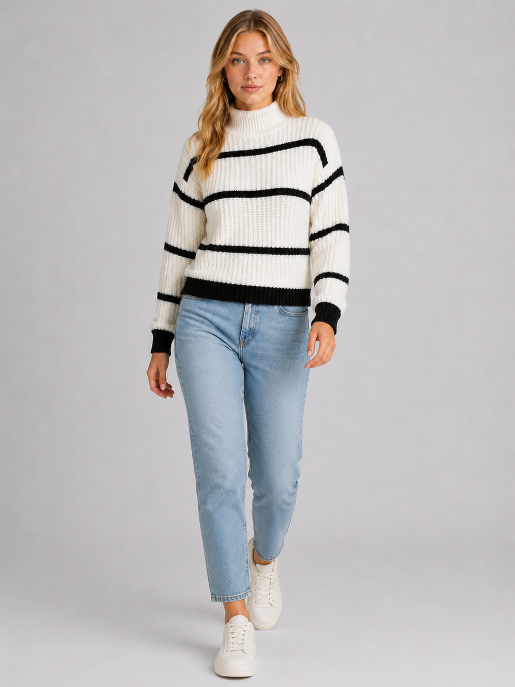 Women's Striped Mock-Neck Knit Jumper