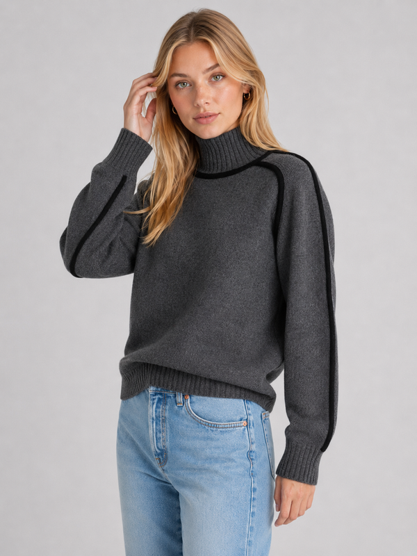 Women's Turtleneck Contrast-Trim Knit Jumper