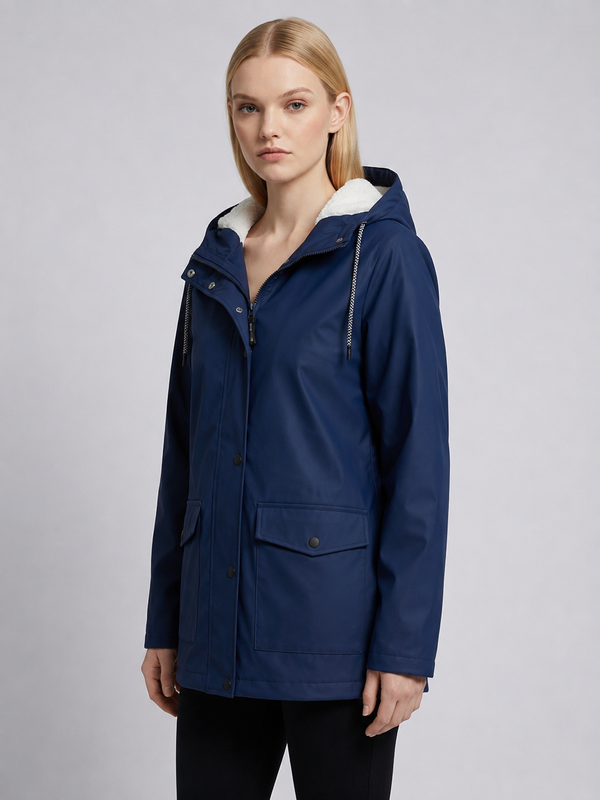 Women's Fleece-Lined Hooded Rain Jacket