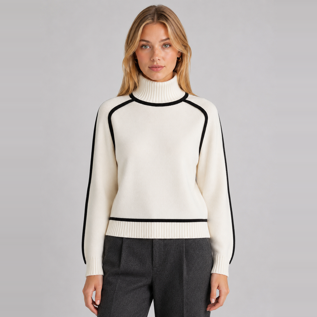 Women's Turtleneck Contrast-Trim Knit Jumper