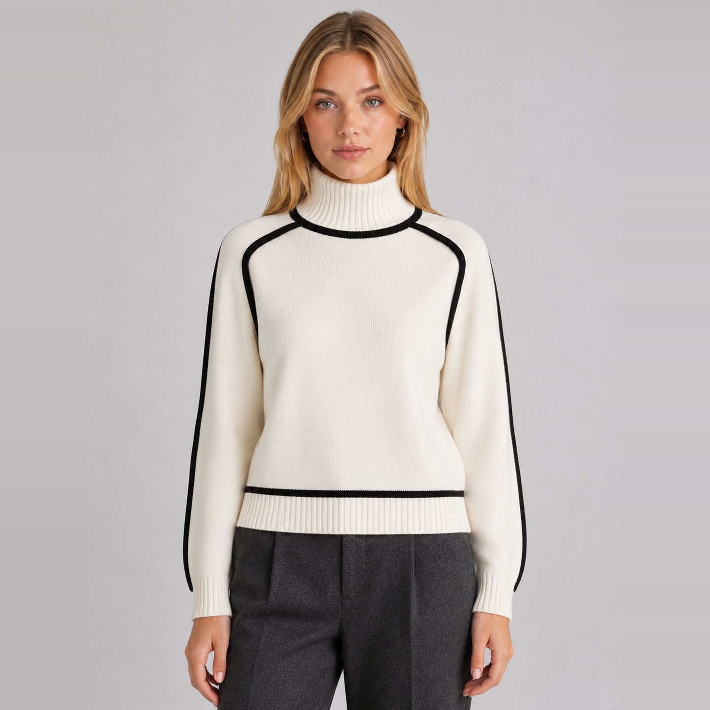 Women's Turtleneck Contrast-Trim Knit Jumper