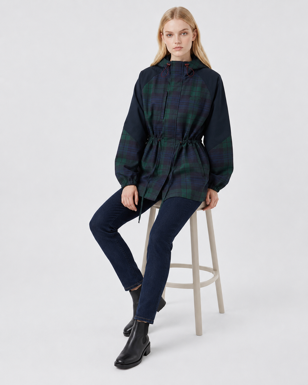 Women's Relaxed Plaid Hooded Jacket