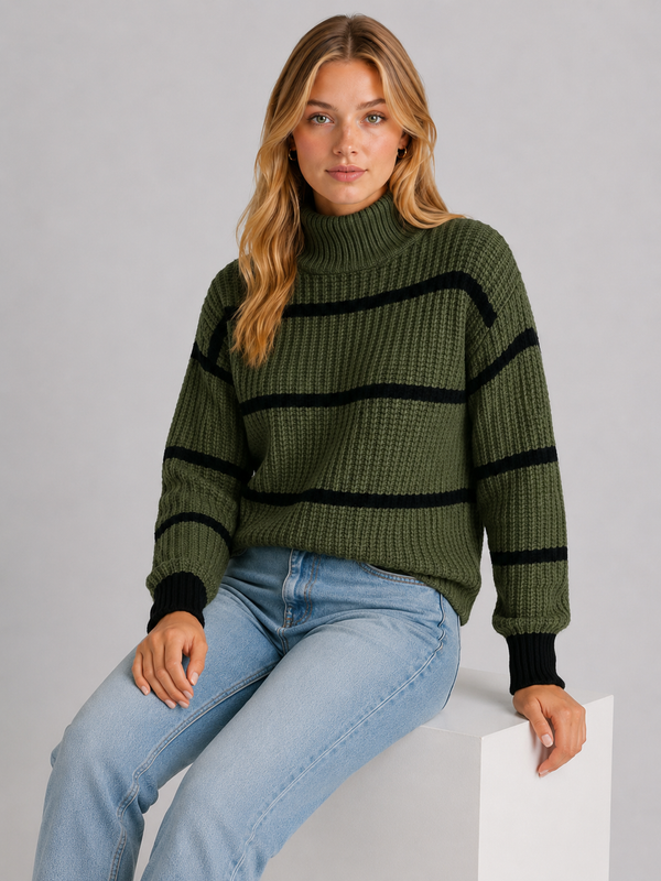 Women's Striped Mock-Neck Knit Jumper