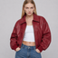 Women's Red Oversized Faux Leather Bomber Jacket