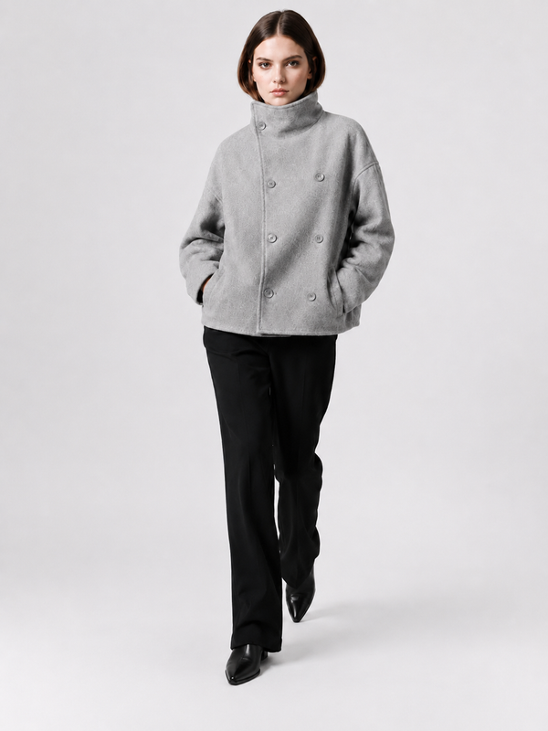 Women's Cropped Double-Breasted Funnel-Neck Jacket