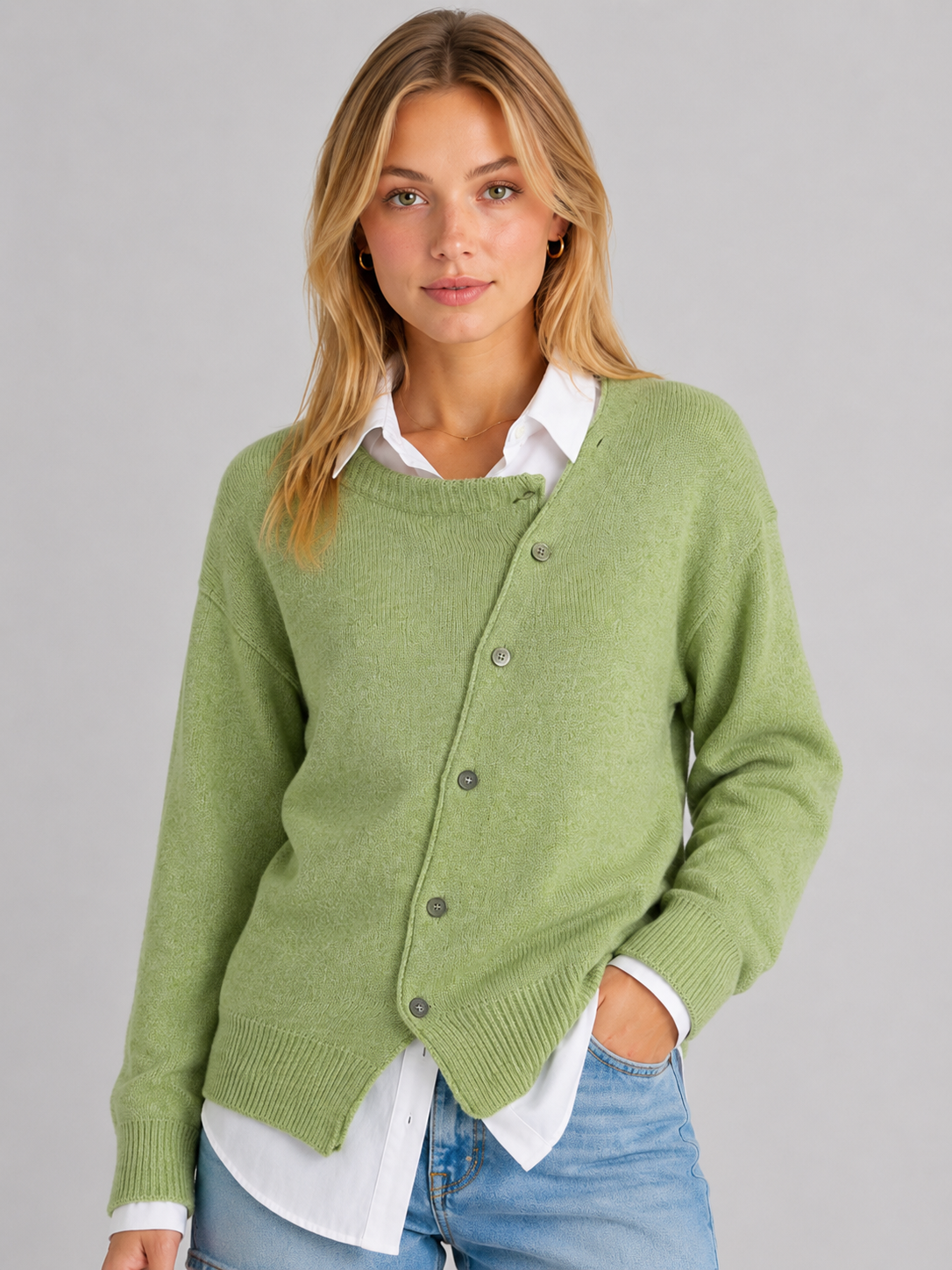 Women's Asymmetric Button Knit Jumper