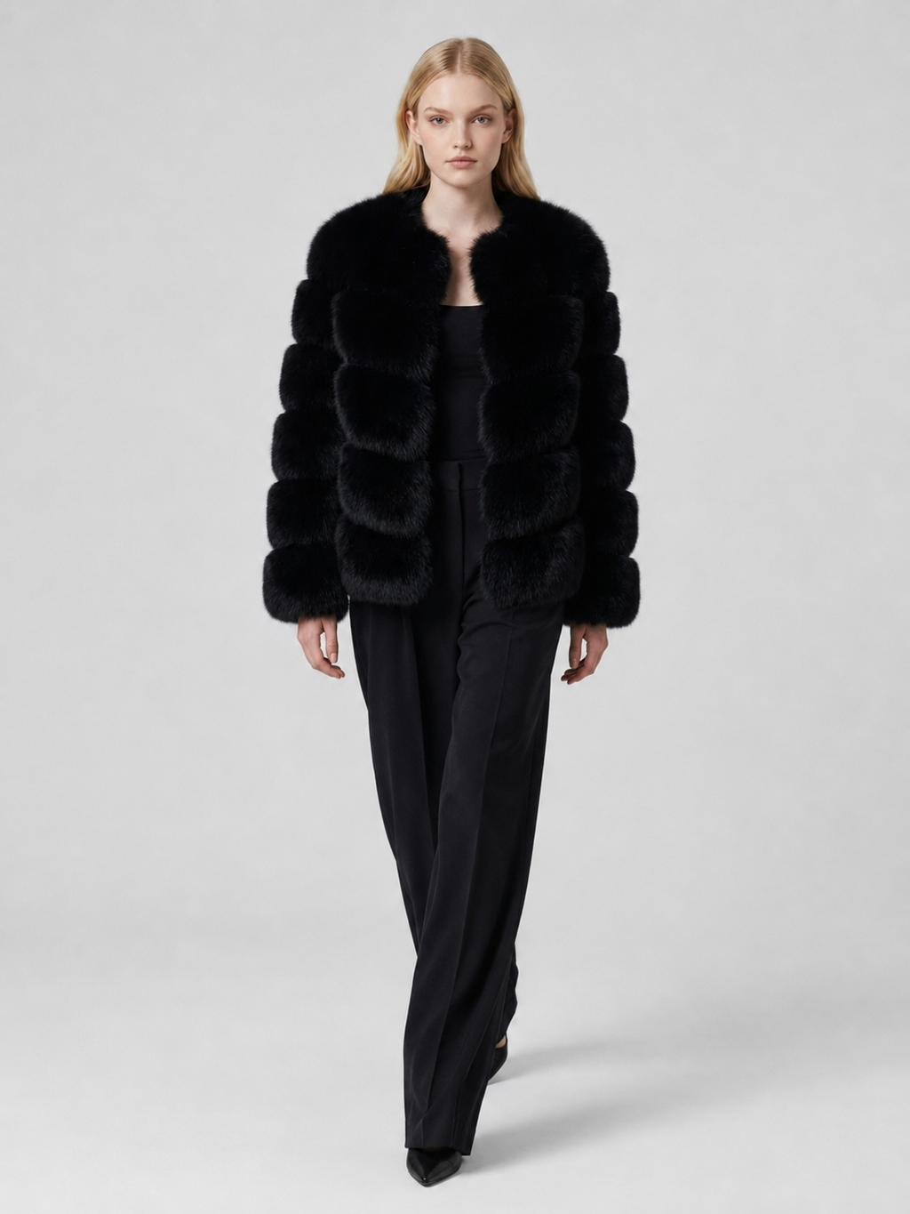 Women's Cropped Shaggy Faux Fur Jacket
