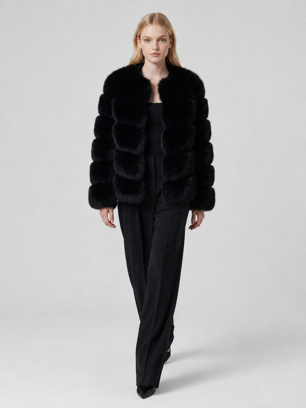 Women's Cropped Shaggy Faux Fur Jacket