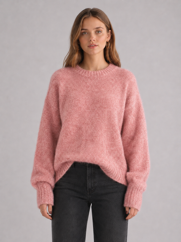 Women's Oversized Fluffy Crew Neck Knit Jumper