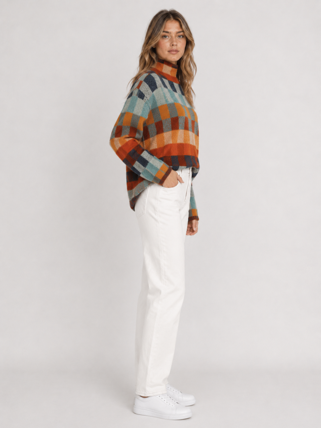 Women's Multicolour Check Knit Jumper