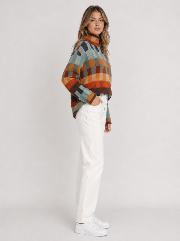 Women's Multicolour Check Knit Jumper