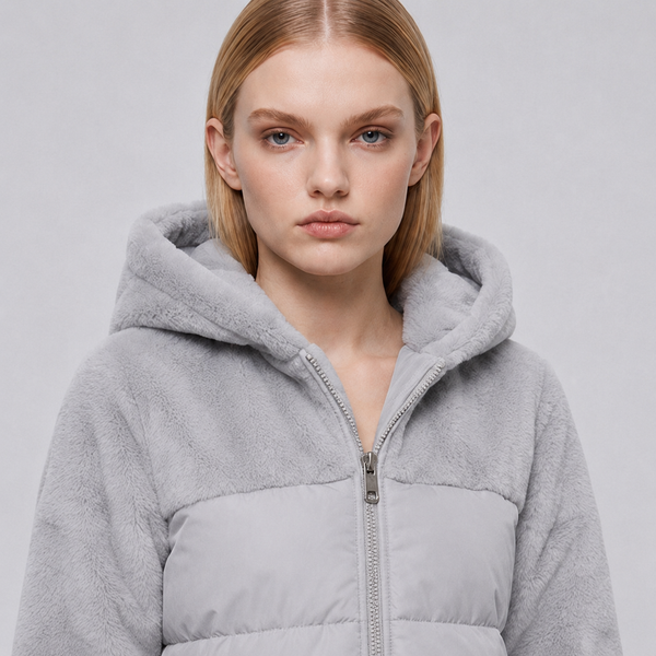 Women's Grey Hooded Winter Puffer Jacket