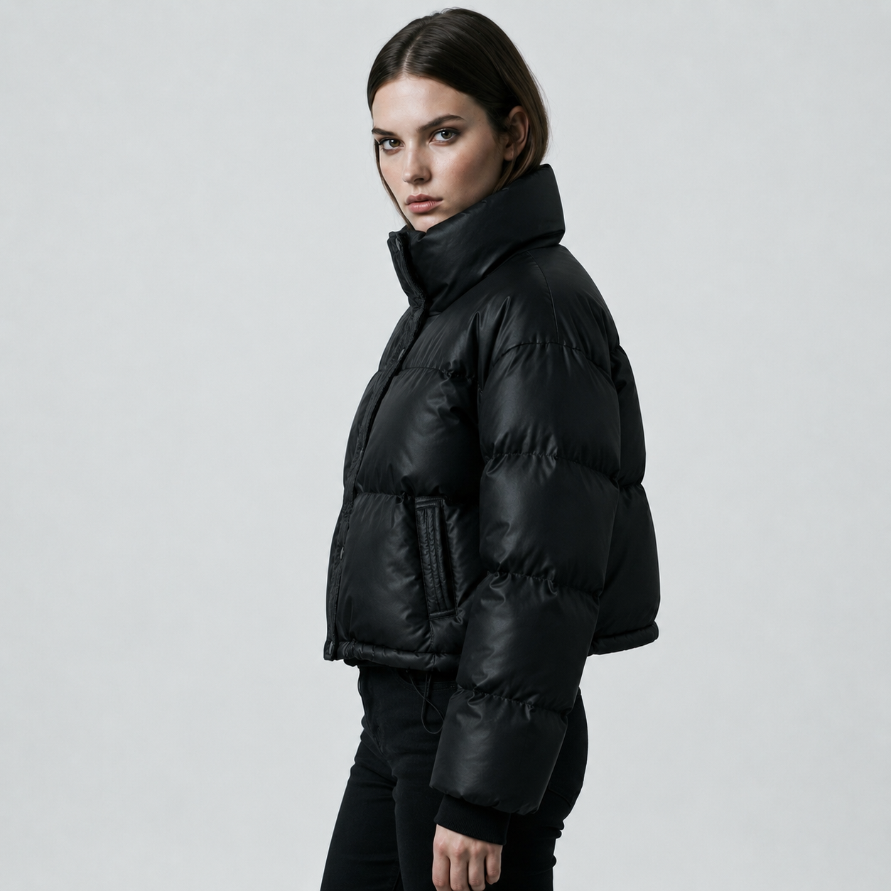 Women's Cropped Funnel-Neck Winter Puffer Jacket Secondary image