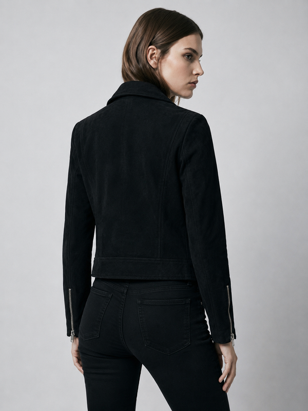 Women's Cropped Faux Suede Biker Jacket