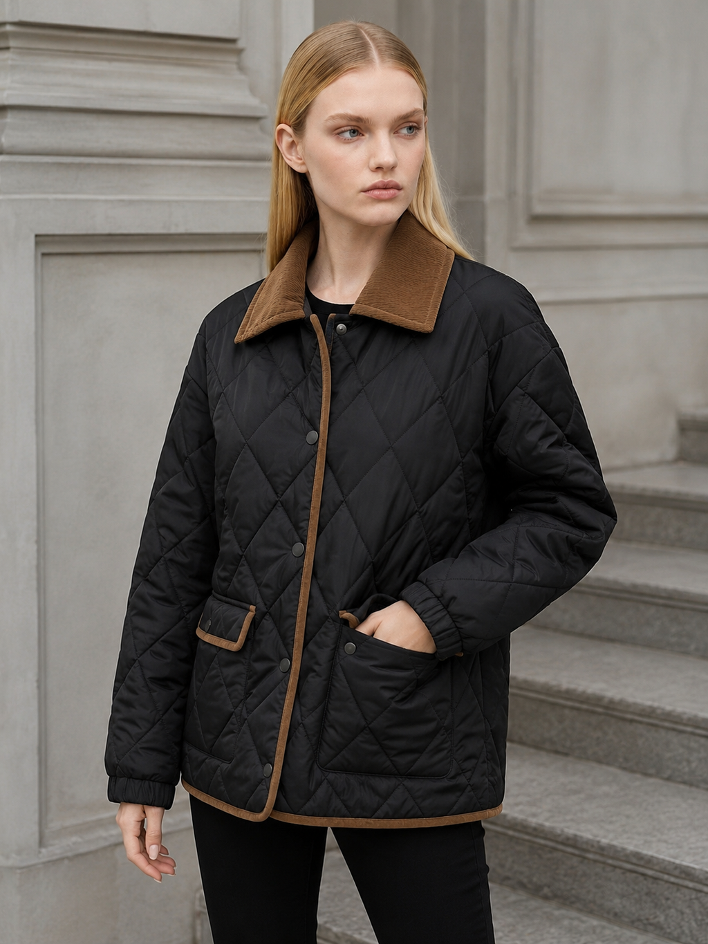 Women's Quilted Corduroy Collar Jacket