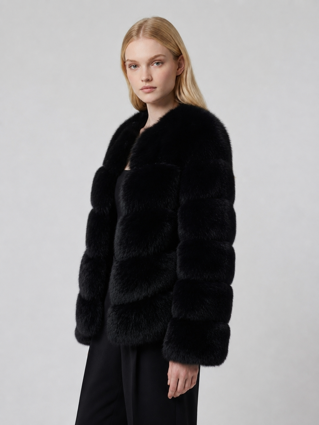 Women's Cropped Shaggy Faux Fur Jacket
