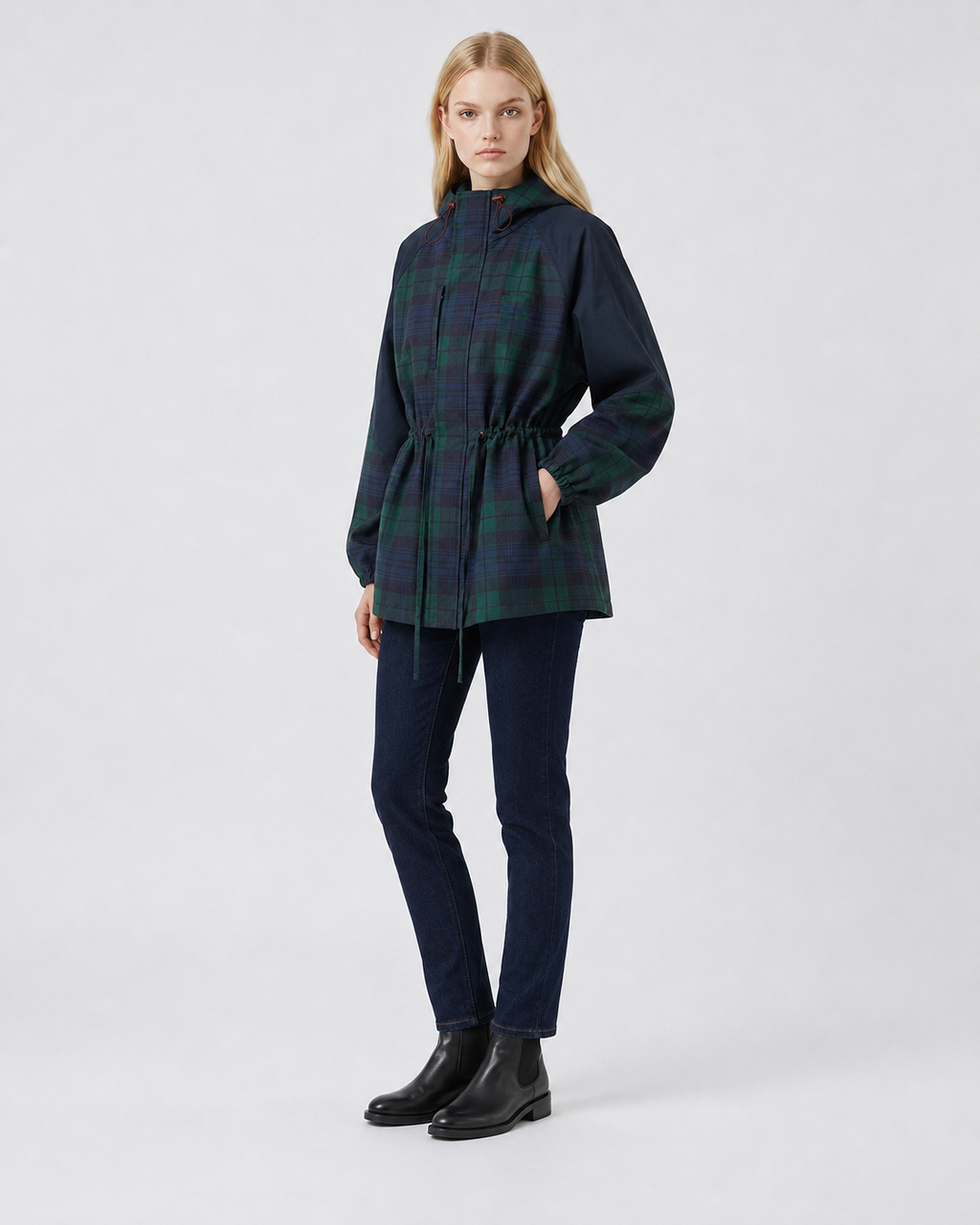 Women's Relaxed Plaid Hooded Jacket