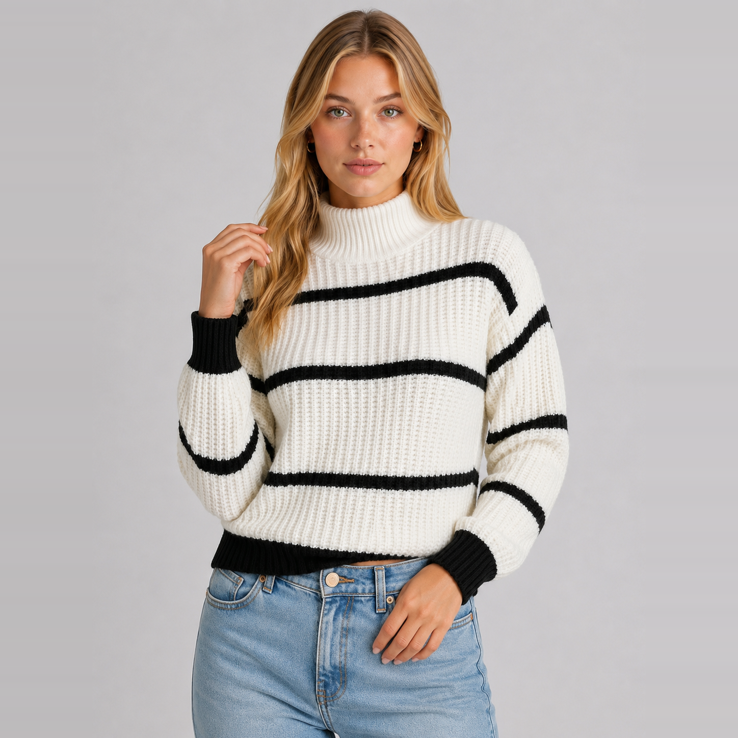 Women's Striped Mock-Neck Knit Jumper