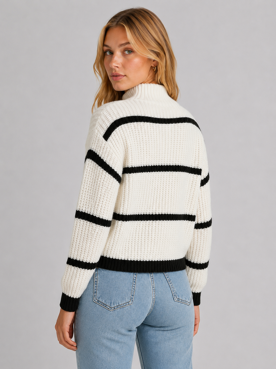 Women's Striped Mock-Neck Knit Jumper