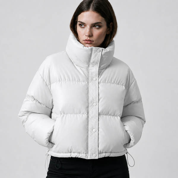 Women's Cropped Funnel-Neck Winter Puffer Jacket