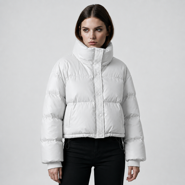Women's Cropped Funnel-Neck Winter Puffer Jacket