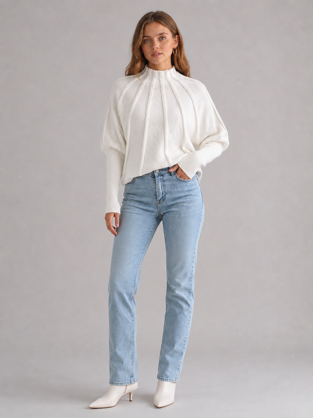 Women's Sunburst Mock Neck Knit Jumper Secondary image
