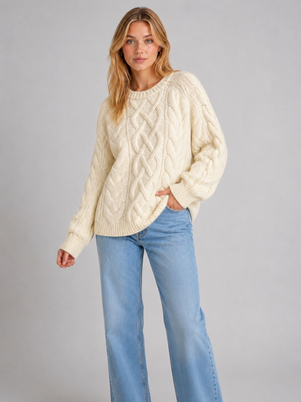 Women's Cream Chunky Cable Knit Jumper