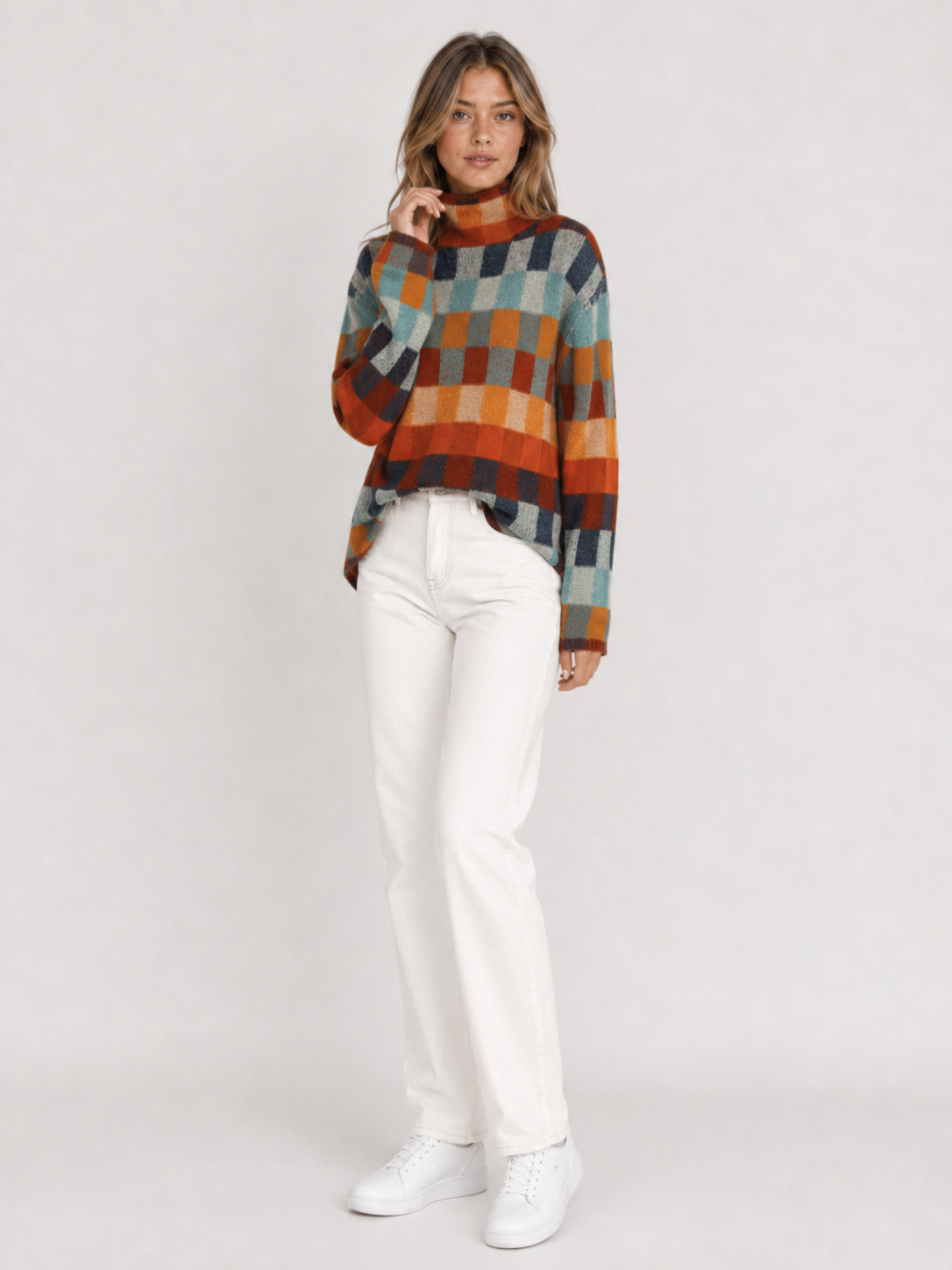 Women's Multicolour Check Knit Jumper