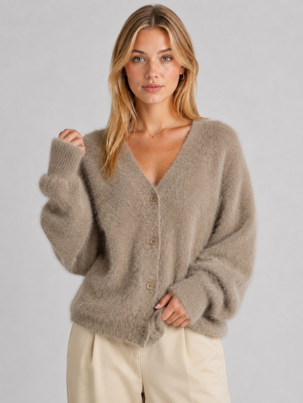 Women's Fluffy V-Neck Cardigan