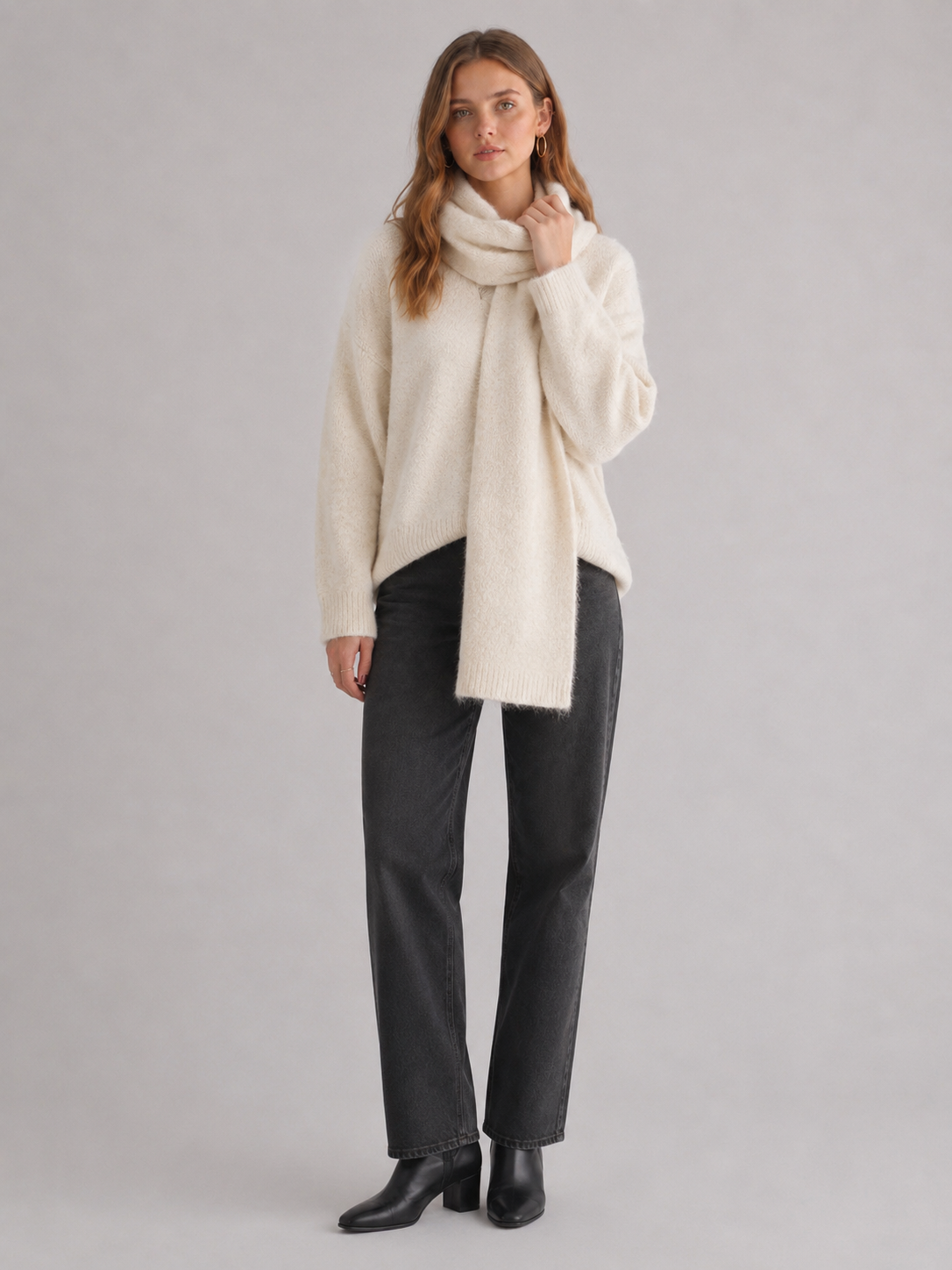 Women's Fluffy Knit Jumper & Scarf Set Secondary image