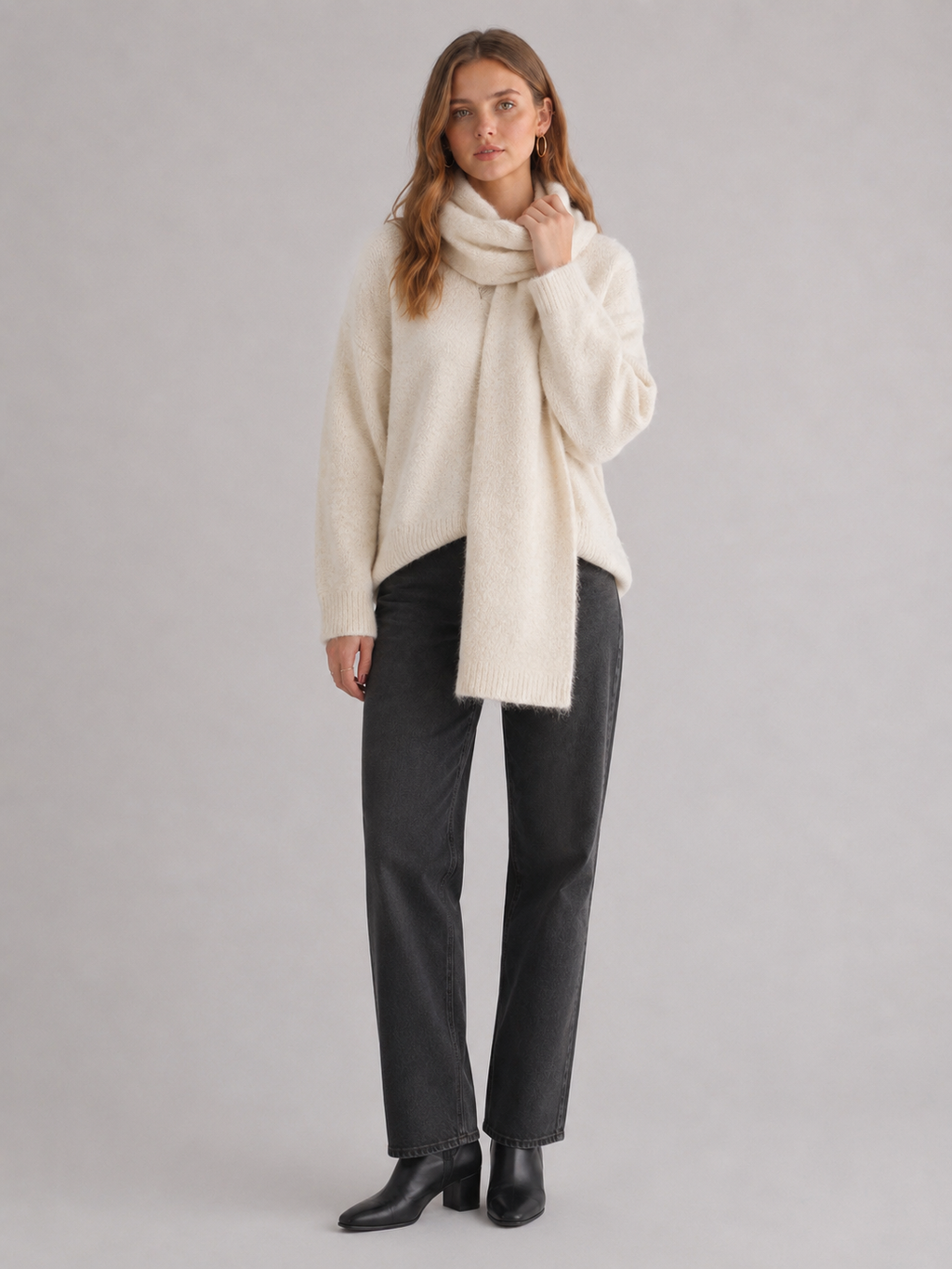 Women's Fluffy Knit Jumper & Scarf Set