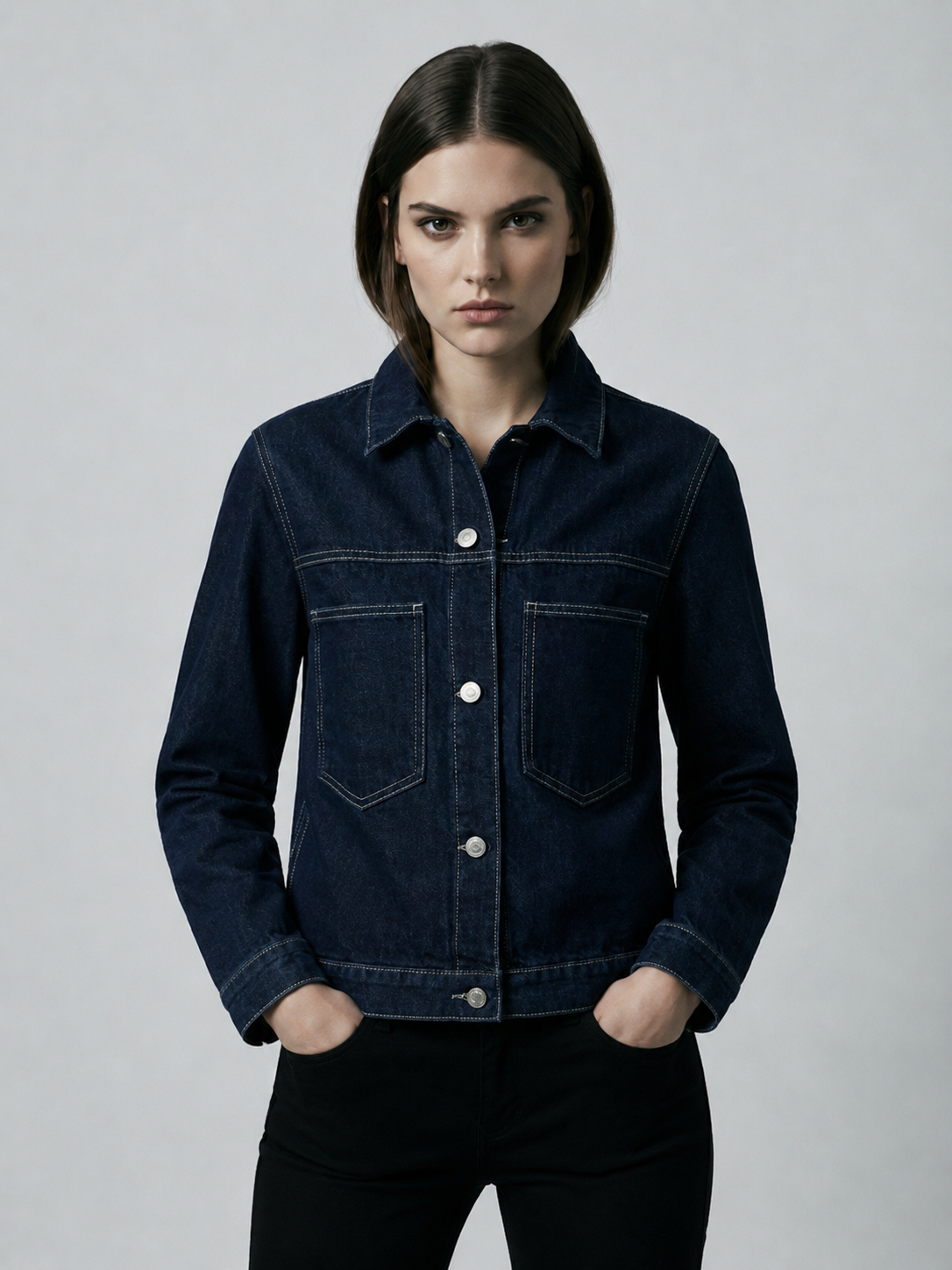 Women's Classic Dark Blue Denim Jacket