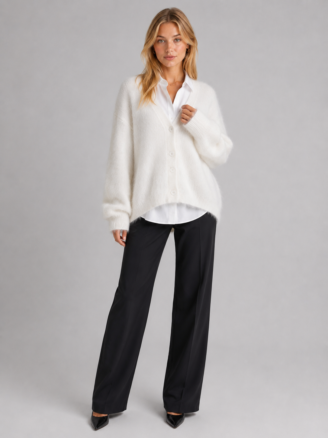 Women's Fluffy V-Neck Cardigan