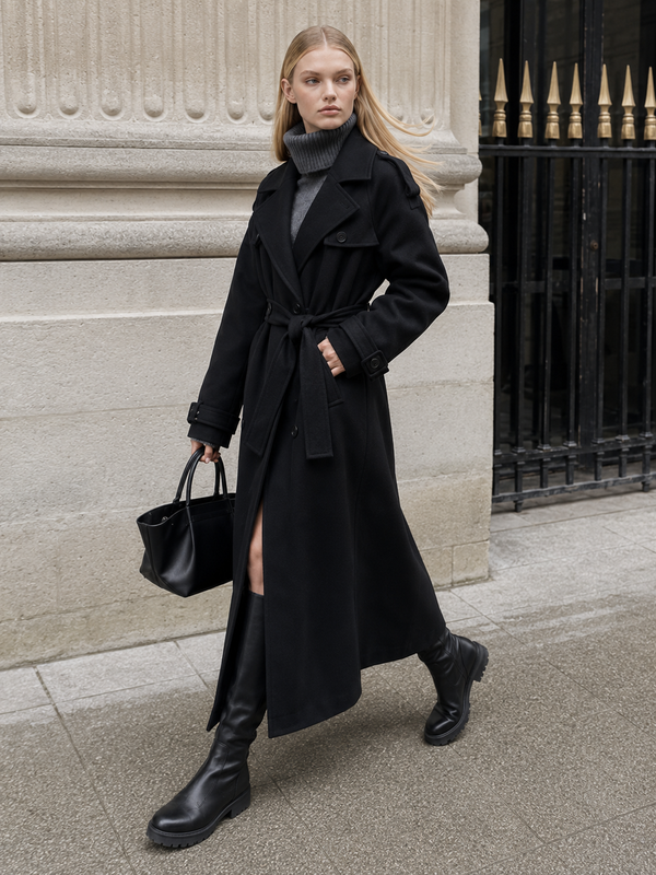 Women's Longline Belted Double-Breasted Trench Coat