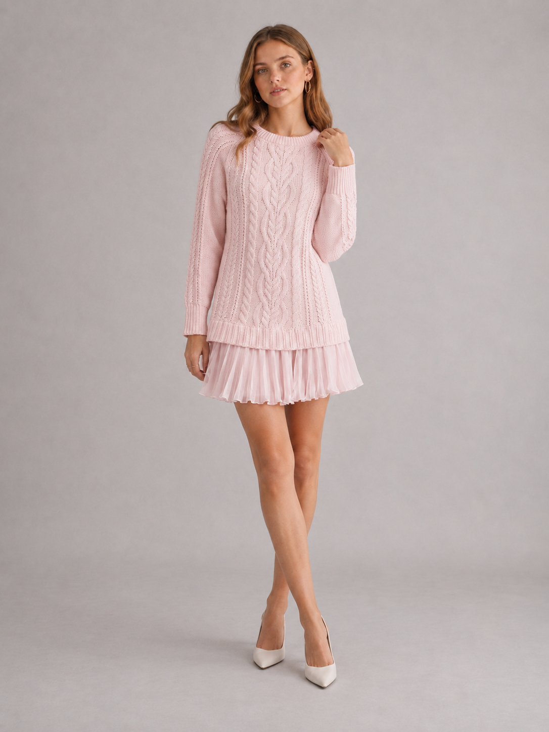 Women's Cable Knit Pleated Mini Dress