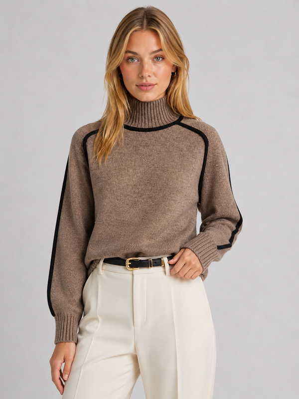 Women's Turtleneck Contrast-Trim Knit Jumper