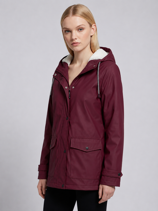 Women's Fleece-Lined Hooded Rain Jacket