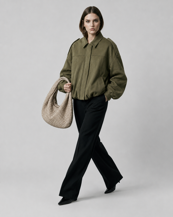Women's Oversized Faux Suede Bomber Jacket