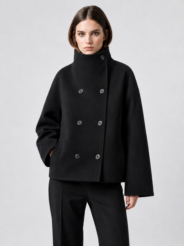 Women's Cropped Double-Breasted Funnel-Neck Jacket