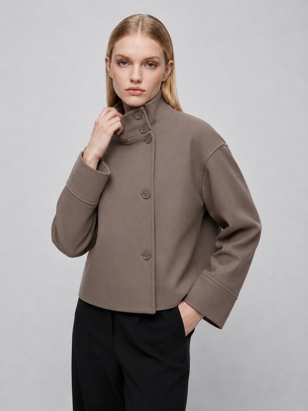 Women's Cropped Boxy Funnel-Neck Jacket