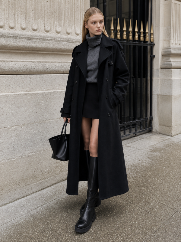 Women's Longline Belted Double-Breasted Trench Coat