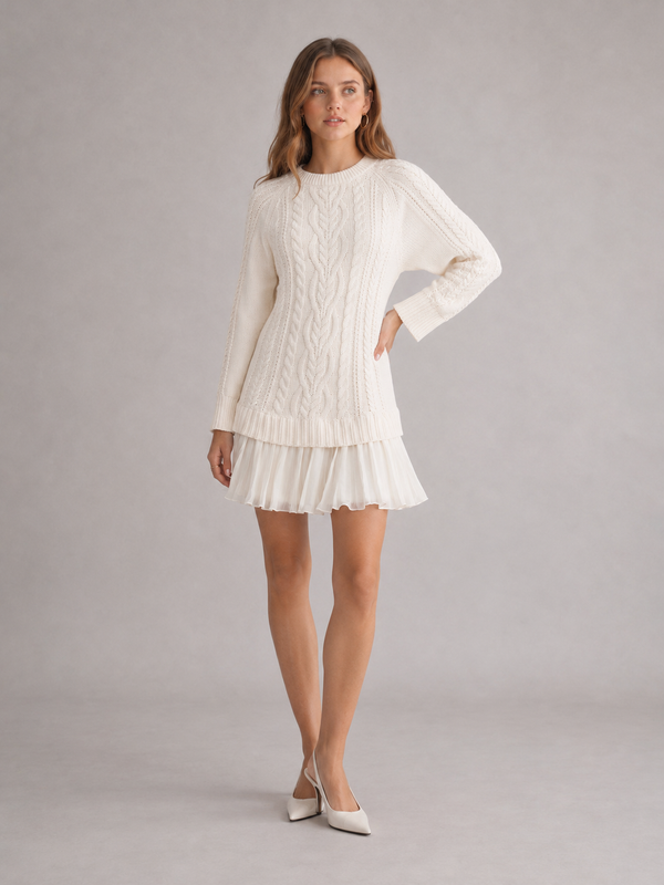 Women's Cable Knit Pleated Mini Dress