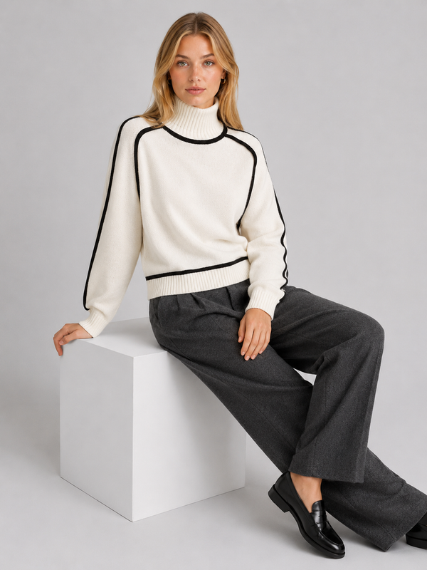 Women's Turtleneck Contrast-Trim Knit Jumper