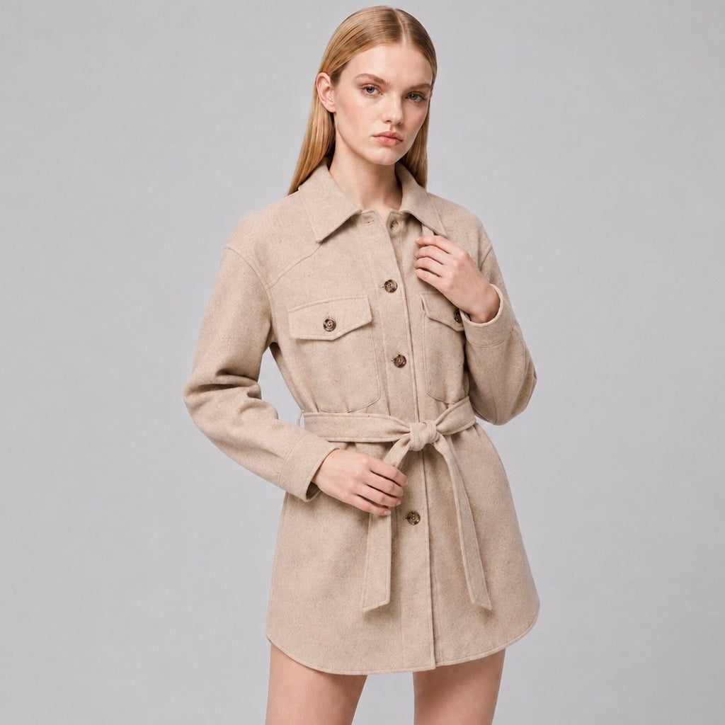 Women's Sand Belted Shirt Jacket