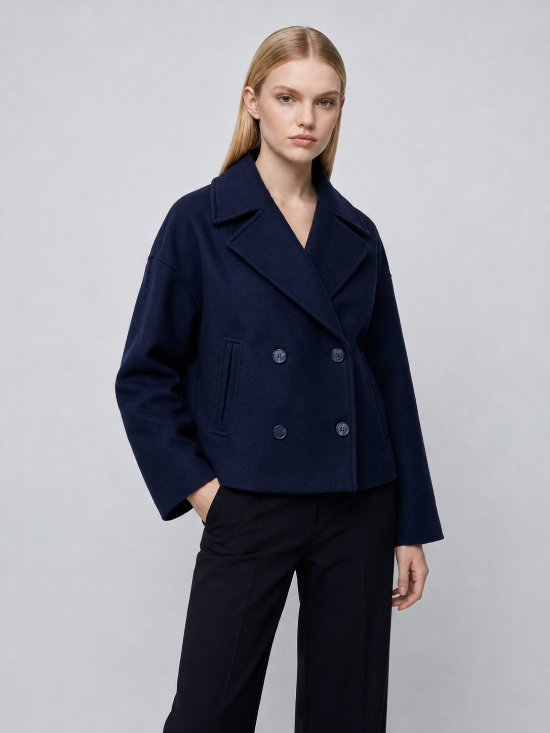 Women's Cropped Winter Wool Peacoat
